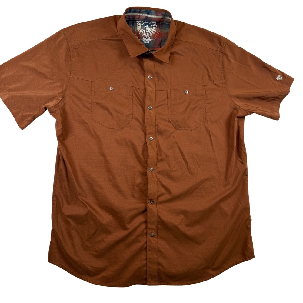 KUHL Mountain Grown Shirt Mens Large Orange Short Sleeve Button Down Hiking Gorp